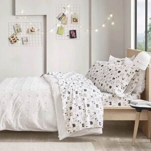TWIN XL Cat Print Flannel Sheet Set NEW